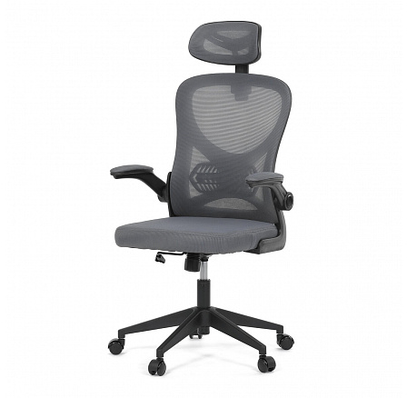 Kancelárska stolička, sivá sieťovina, čierny plast, kolieska na tvrdé podlahy