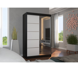 Šatní skriňa s posuvnými dverami a zrkadlom NICEA 120 Čierna+Biela