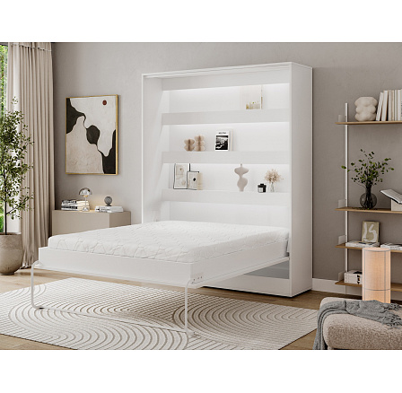 Devesto Vertikálna Sklápacia Posteľ 160 Biela LED Biela 160x200