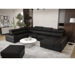 Rohová sedacia súprava ROYAL MAX II priemer 30x375x185 prírodná koža - čierna koža, ľavá