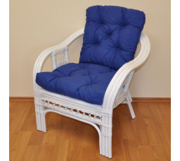 Ratanové kreslo Rio De Janeiro biele - poduška tmavomodrý melír