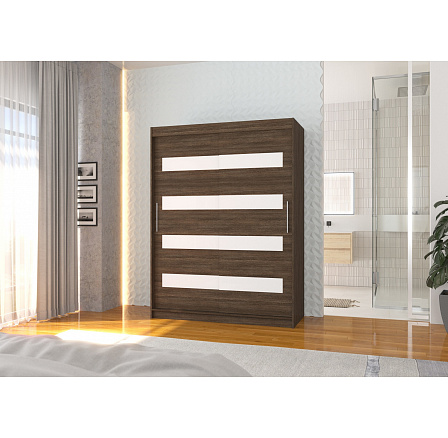 Šatní skriňa s posuvnými dverami s lacobelom MARTINEZ 150 Choco+White Lacobel