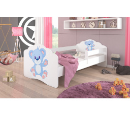 Posteľ s matracom a zábranou CASIMO BLUE BEAR 160x80 Biela