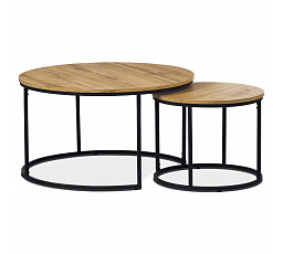 Súprava 2 stolov, vrchná doska z MDF, dekor divoký dub, kovová podstava, čierny lak