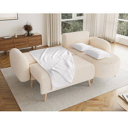 Bawal corner sofa with sleeping function and storage compartment, light beige plush, right-hand side Avexin 18 188x100 Right 1