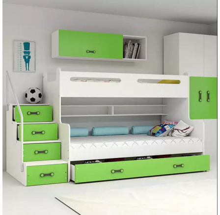 Detská poschodová posteľ MAX 3 Zelená bez matraca 120 X 200