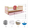 Detská posteľ RICO 90x190 cm so zásuvkou, s matracom, Prírodná/Ružová
