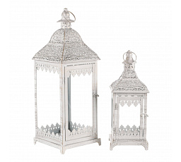 Lucerna kovová - starožitná, bílá-antik, cena za sadu 2 ks