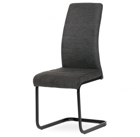 Jedálenská stolička, sivá látka, kovová hojdacia podnož, čierny kov