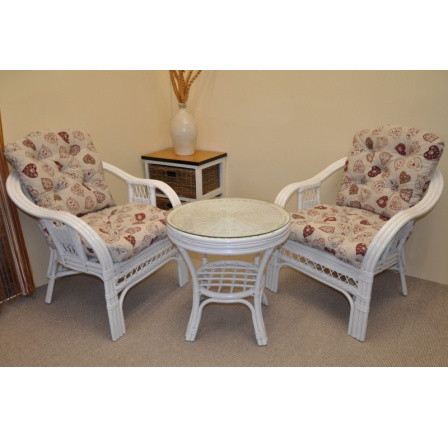 Ratanová sedacia súprava Rio De Janeiro 2+1 biele vankúše motív červeného srdca