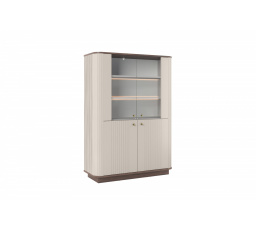 VESPER VITRÍNA 103 4D - kašmírové MDF / orech / zlaté úchyty / sokel