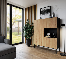 Vitrína LANZZI 120, Čierny Mat/Dub Artisan