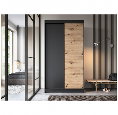 Posuvná skriňa ESVILLE II, Dub Artisan/Čierny Mat