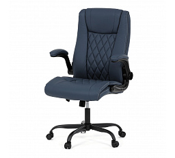 Kancelárska stolička, tmavomodrá ekokoža, vreckové pružiny, kovový kríž, kolieska na tvrdú podlahu