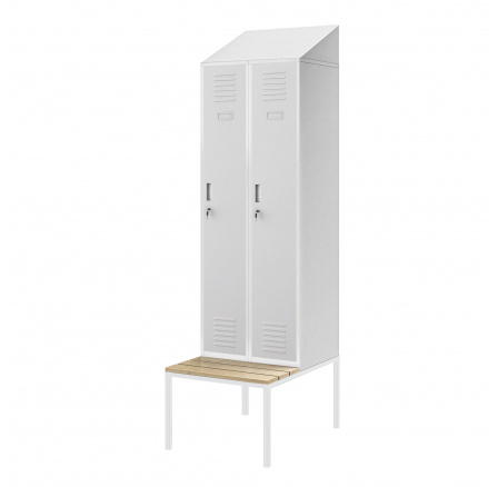 Šatní skrinka s lavičkou a strieškou KACPERT II PRO, 600 x 2295 x 850 mm, sivá Šatní skrinka s lavičkou a strieškou KACPERT II PRO, 600 x 2295 x 850 mm, sivá