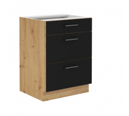 Kuchynská dolná skrinka MOLLY 60 D 3S BB, Čierna/Dub artisan