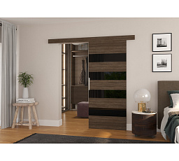 Posuvné dvere na stenu MILOU 96 Choco+Black Lacobel