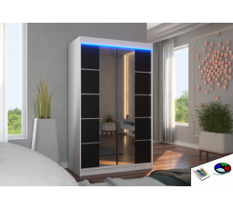 Posuvná skriňa so zrkadlom a LED osvetlením GENUA 120 Biela+Čierna
