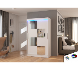 Posuvná skriňa so zrkadlom a LED osvetlením LUGANO 120 Biela+Biela