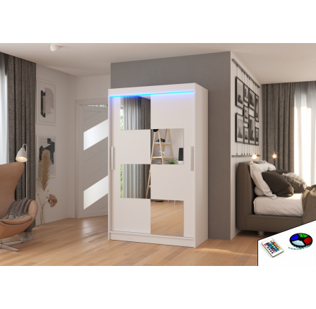 Posuvná skriňa so zrkadlom a LED osvetlením LUGANO 120 Biela+Biela Posuvná skriňa so zrkadlom a LED osvetlením LUGANO 120 Biela+Biela