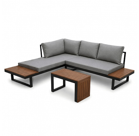 Záhradný set šedý textilén, hliník, šedá farba, polywood svetlo hnedá farba Záhradný set šedý textilén, hliník, šedá farba, polywood svetlo hnedá farba