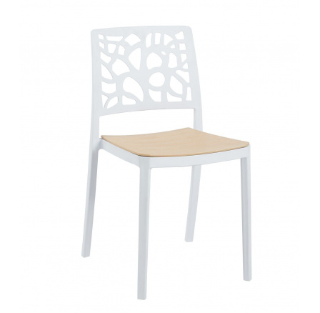Stolička biela s prírodným sedákom K34-FXJG