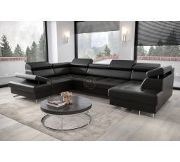 Rohová sedacia súprava GALAXY MAX II s funkciou spania 210x350x165 prírodná koža - čierna koža, ľavá