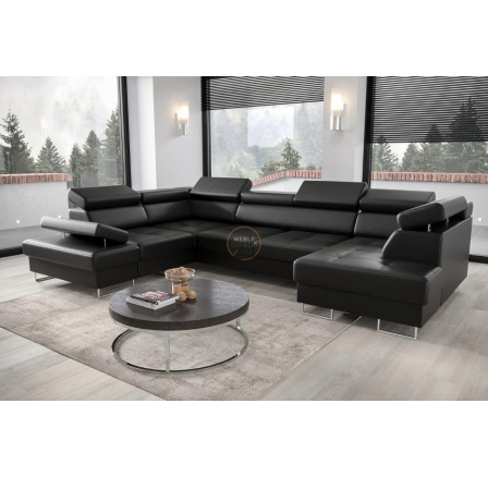 Rohová sedacia súprava GALAXY MAX II s funkciou spania 210x350x165 prírodná koža - čierna koža, ľavá Rohová sedacia súprava GALAXY MAX II s funkciou spania 210x350x165 prírodná koža - čierna koža, ľavá