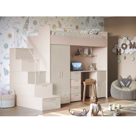 Poschodová posteľ PARADISE 4S Kašmír Béžová Lesk