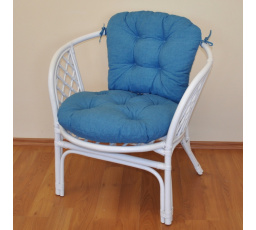 Ratanové kreslo Bahama biely vankúš tyrkysové odlesky
