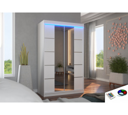 Posuvná skriňa so zrkadlom a LED osvetlením GENUA 120 Biela+Biela