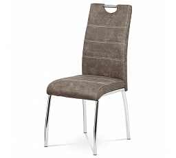 Jedálenská stolička, čalúnenie hnedá látka COWBOY vo vintage koži, biele prešívanie, kov