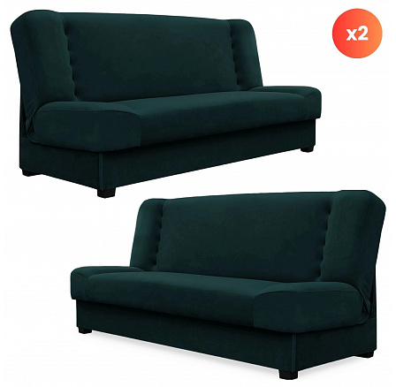 Sada 2x Rozkladacia Pohovka PIANO Zelená Zamatová