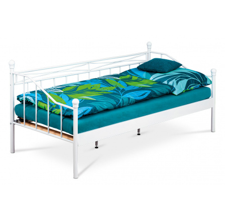 Jednolôžková posteľ 90x200, kovová konštrukcia, biely matný lak