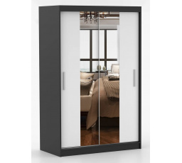 Šatní skriňa so zrkadlom NOEMI 01, Čierna/Biela