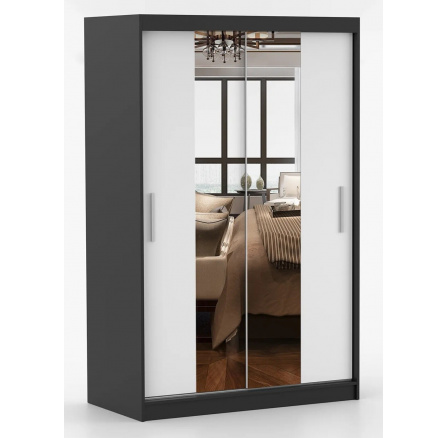 Šatní skriňa so zrkadlom NOEMI 01, Čierna/Biela