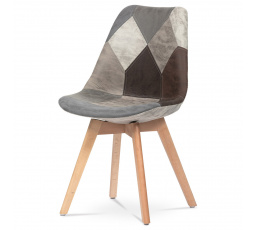 Jedálenská stolička, látkové čalúnenie patchwork, drevené nohy, masívny prírodný buk