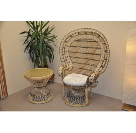 Ratanové kreslo King so stolíkom - biele