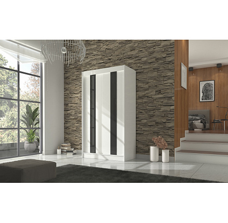 Šatní skriňa KAREN 120, Biela/Čierny Lacobel