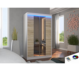 Posuvná skriňa so zrkadlom a LED osvetlením MARVIN 120 Biela+Sonoma