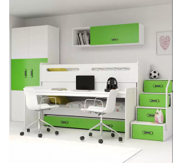 Poschodová posteľ s písacím stolom MAX 1 Zelená, 3 miestna, 80 X 200