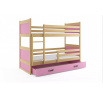 Detská poschodová posteľ RICO so zásuvkou 90x200 cm, bez matraca, Prírodná/Ružová