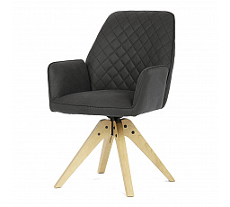 Jedálenská stolička, čierna vintage látka, dubové nohy, otočný mechanizmus