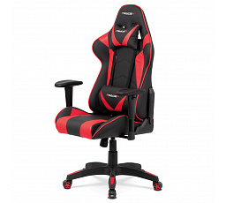 Kancelárske hojdacie kreslo mech., čierna + červená koženka, plast. kríž