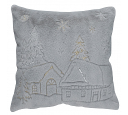 Polštář s výplní - umělá kožešina, vánoční, šedý, 100% polyester, 45 x 45 cm