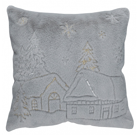Polštář s výplní - umělá kožešina, vánoční, šedý, 100% polyester, 45 x 45 cm Polštář s výplní - umělá kožešina, vánoční, šedý, 100% polyester, 45 x 45 cm