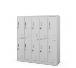 Školská skrinka BHP šedá: 10-komorová BARTUŚ 1360 x 1500 x 450 mm