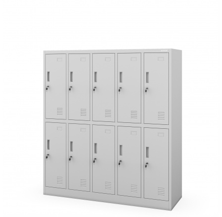 Školská skrinka BHP šedá: 10-komorová BARTUŚ 1360 x 1500 x 450 mm