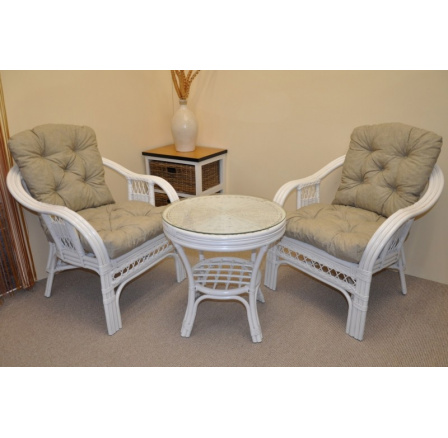 Ratanová sedacia súprava Rio De Janeiro 2+1 biele vankúše tmavobéžové odlesky