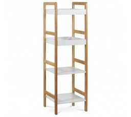 Regál, 4 police, masívny bambus, prírodný odtieň, MDF, biely matný lak, nosník. 12 kg